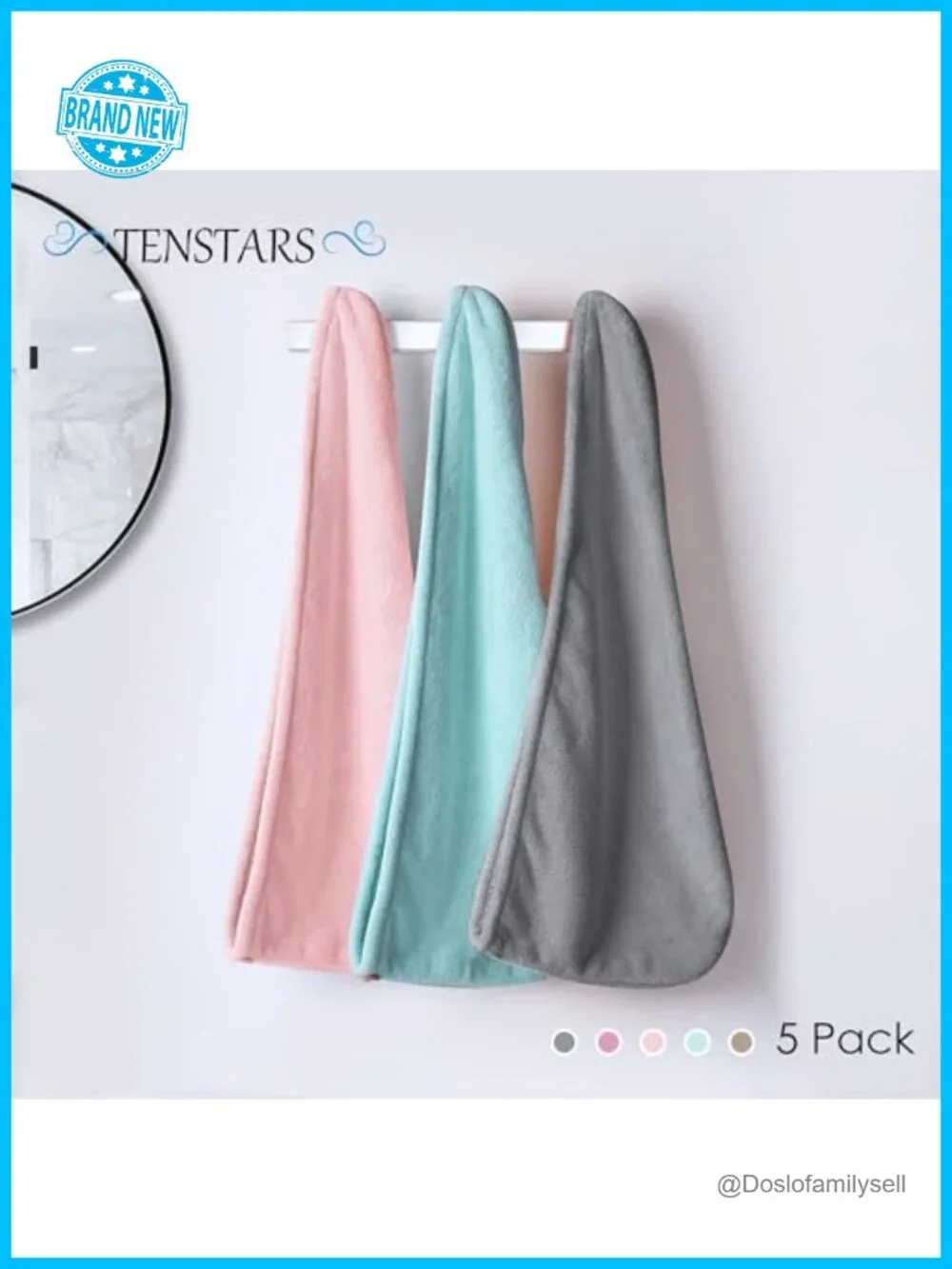 5 Pack Thicken Microfiber Hair Towel Wrap - Elastic Loop Design - 320GSM Coral